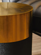 Black Round Shagreen Effect Side Table and Stool with Metallic Gold Top, Cardoba