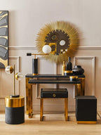 Black Round Shagreen Effect Side Table and Stool with Metallic Gold Top, Cardoba