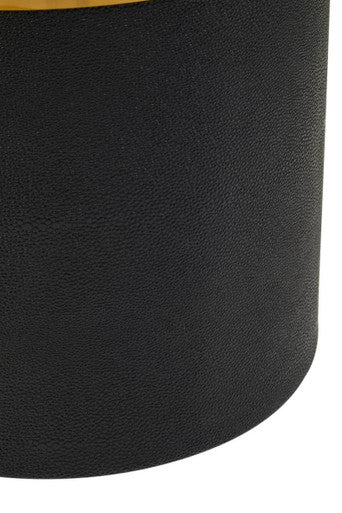 Black Round Shagreen Effect Side Table and Stool with Metallic Gold Top, Cardoba