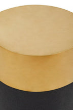 Black Round Shagreen Effect Side Table and Stool with Metallic Gold Top, Cardoba