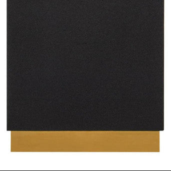 Black rectangular box with a gold base on a white background