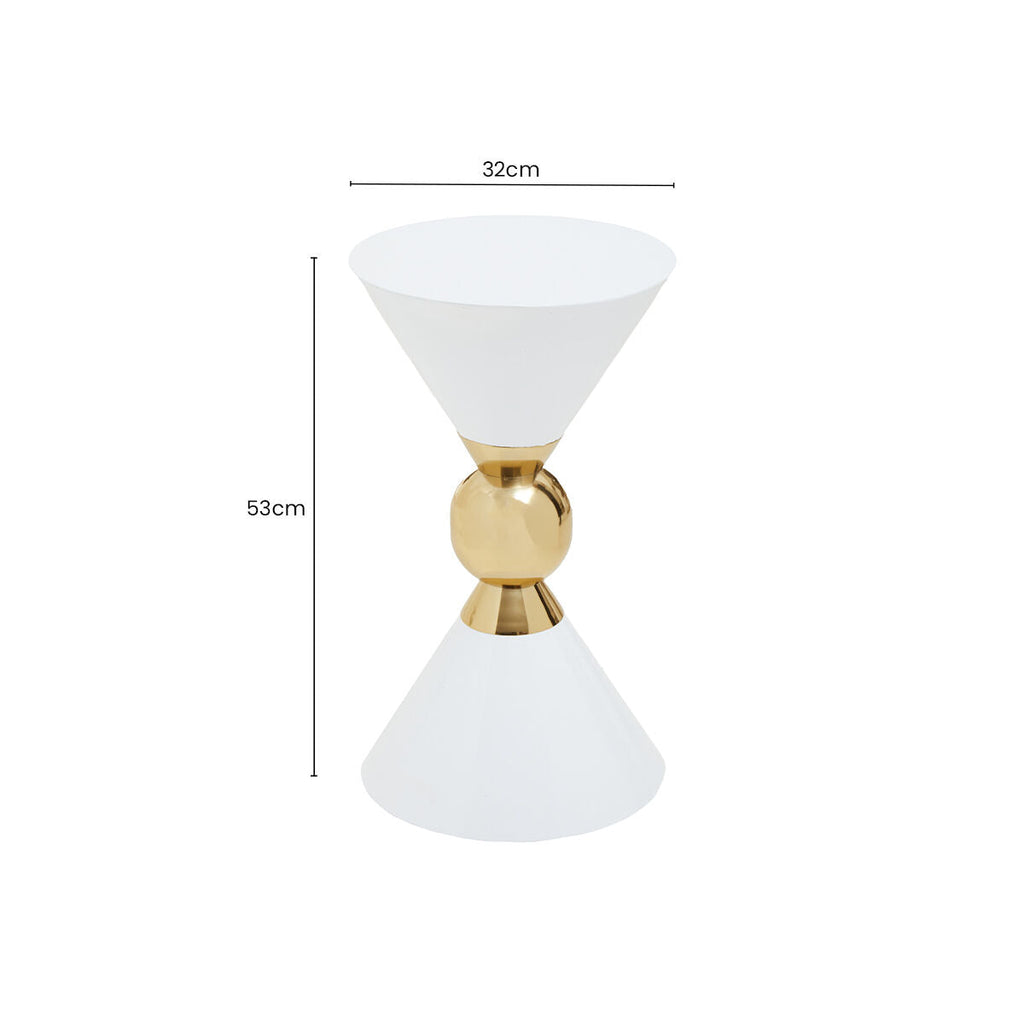 Jaipur White and Gold Finish Hourglass Side Table