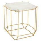 Jaipur White Quartz Side Table with Gold Finish Base