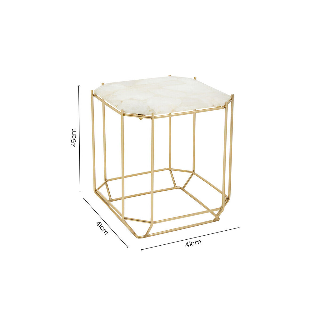 Jaipur White Quartz Side Table with Gold Finish Base