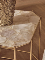 Jaipur White Quartz Side Table with Gold Finish Base