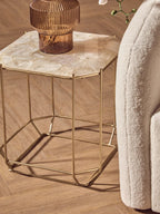 Jaipur White Quartz Side Table with Gold Finish Base