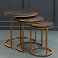 Varana Black Marble and Gold Finish Set of 3 Nesting Round Tables
