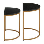 Varana Black Marble and Gold Finish Set of 2 Half Moon Nesting Tables