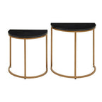Varana Black Marble and Gold Finish Set of 2 Half Moon Nesting Tables