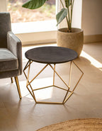 Varana Black Marble Round Coffee Table with Gold Finish Frame