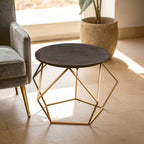 Varana Black Marble Round Coffee Table with Gold Finish Frame