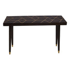 Black table with gold geometric patterns on a white background