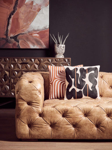 3 Seater Brown Leather Modern Chesterfield Sofa, Hoxton