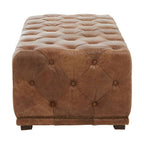 Brown Leather Rectangle Chesterfield Ottoman, Hoxton