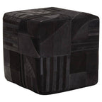 Bosie Safira Black And Grey Deco Hair on Leather Pouffe