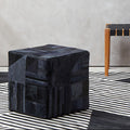 Bosie Safira Black And Grey Deco Hair on Leather Pouffe