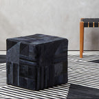 Bosie Safira Black And Grey Deco Hair on Leather Pouffe