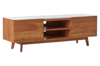 Acacia Wood and White Marble Media Unit | Myan