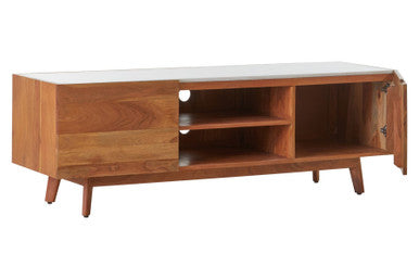 Acacia Wood and White Marble Media Unit | Myan
