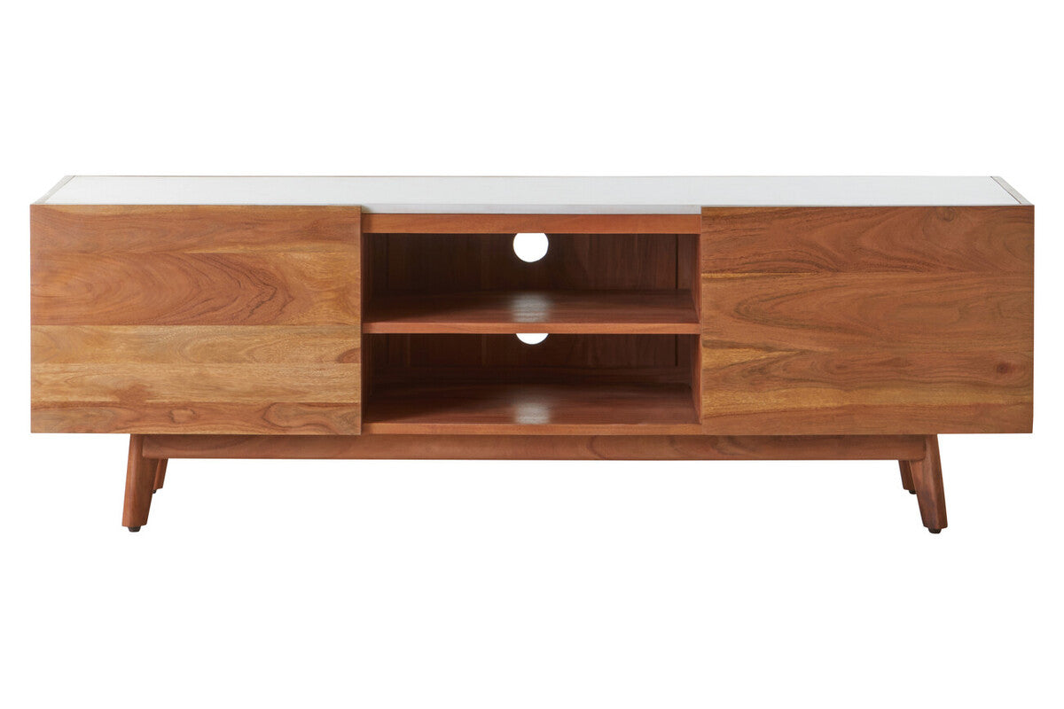 Acacia Wood and White Marble Media Unit | Myan