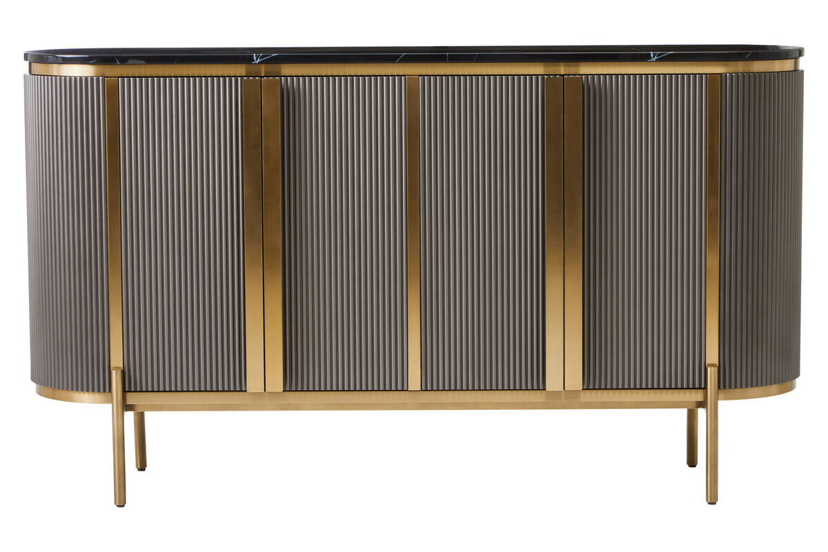 Dervio Grey Four Door Sideboard With Black Marble Top
