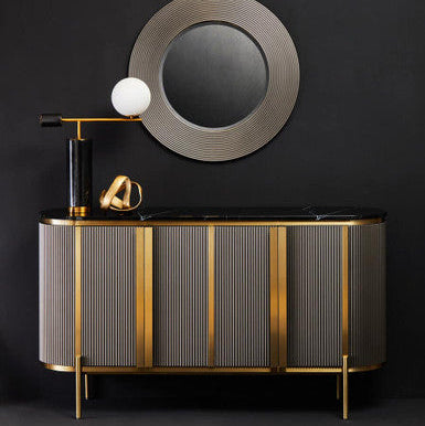 Dervio Grey Four Door Sideboard With Black Marble Top