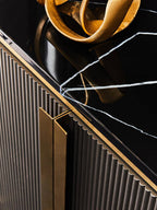 Dervio Grey Four Door Sideboard With Black Marble Top