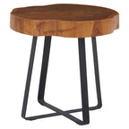 Manado Natural Teak Wood Live Edge Side Table with Black Finish Legs