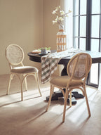 Cebu White Wash Wood and Rattan Dining Chair with Beige Seat