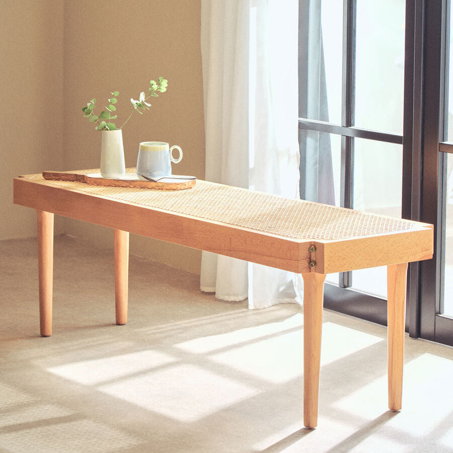 Natural Cane and Beech Wood Bench | Cebu