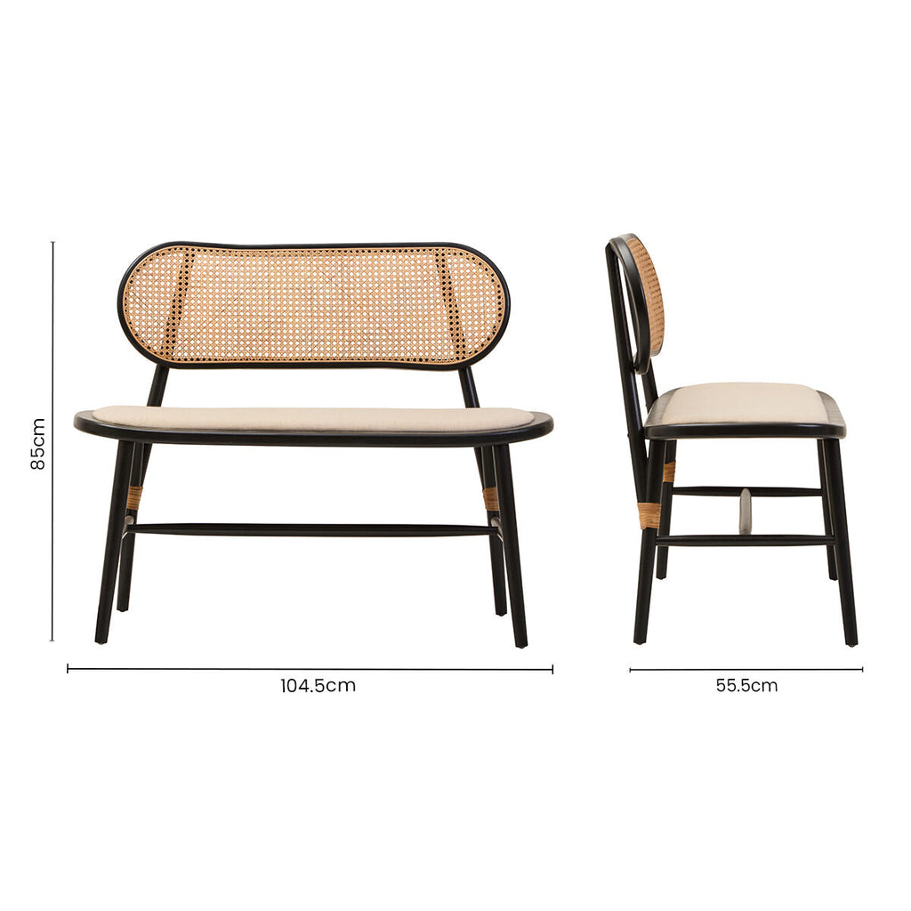Natural Cane Bench with Black Elm Wood Frame | Cebu