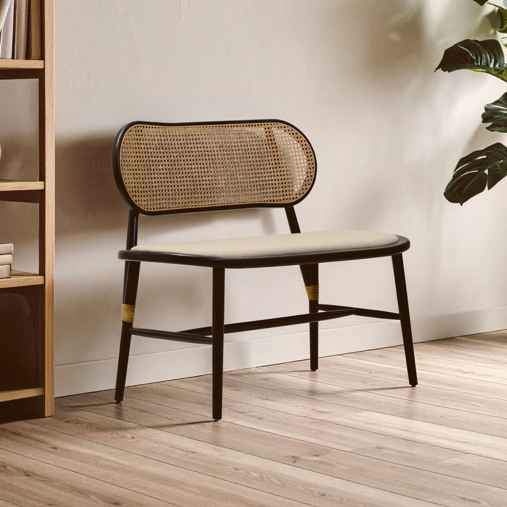 Natural Cane Bench with Black Elm Wood Frame | Cebu