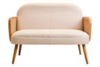 2 Seater Ivory Fabric and Cane Sofa with Elm Wood Legs | Cebu
