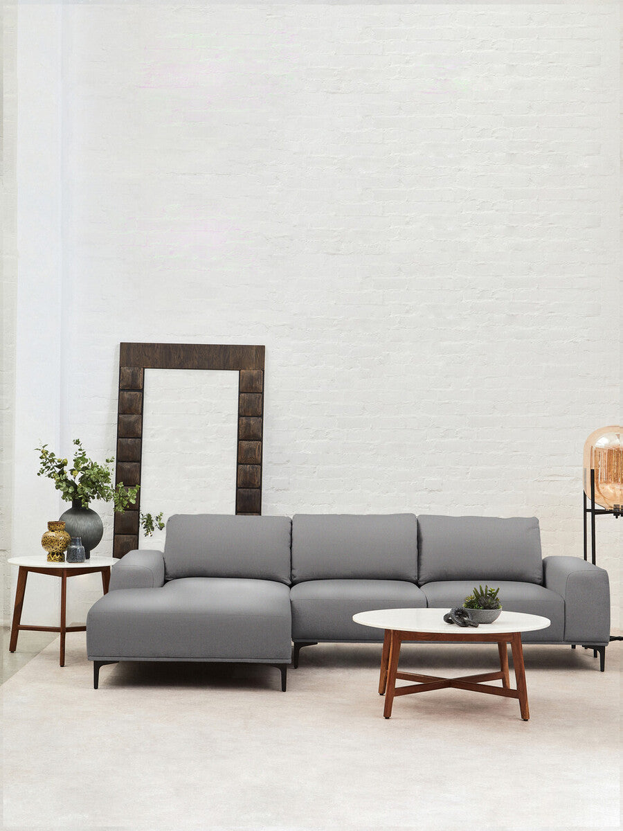 3 Seater Grey Fabric Left Chaise Sofa, Toulon