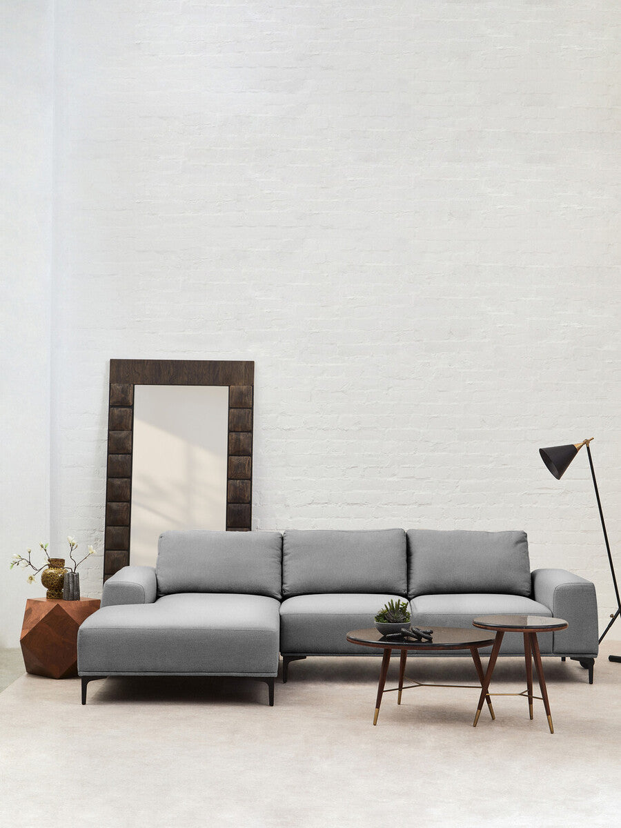 3 Seater Grey Fabric Left Chaise Sofa, Toulon