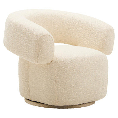 Cream-colored bouclé chair on a white background