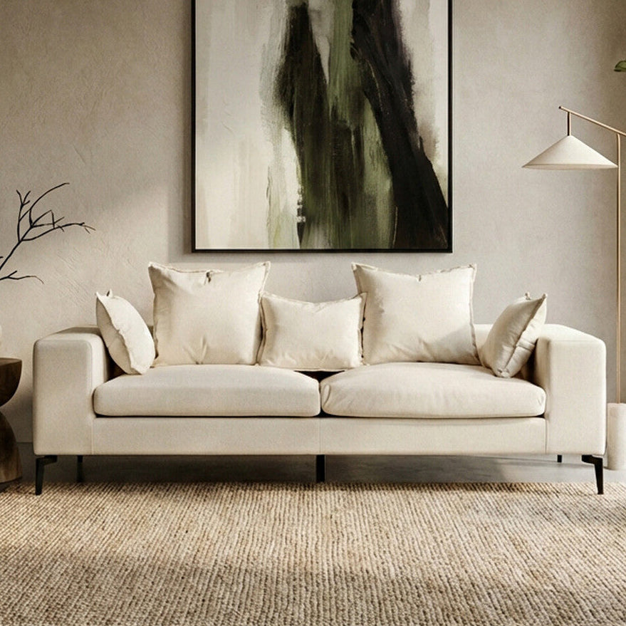 3 Seater Textured Fabric Cream Sofa, Avignon