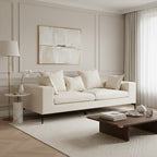 3 Seater Textured Fabric Cream Sofa, Avignon