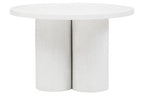 Whitewash Mango Wood Coffee Table with Column Base and Rounded Top | Walsa