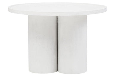 Whitewash Mango Wood Coffee Table with Column Base and Rounded Top | Walsa