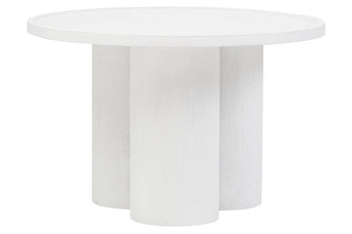 Whitewash Mango Wood Coffee Table with Column Base and Rounded Top | Walsa