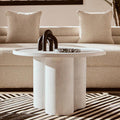 Whitewash Mango Wood Coffee Table with Column Base and Rounded Top | Walsa