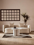 Whitewash Mango Wood Coffee Table with Column Base and Rounded Top | Walsa