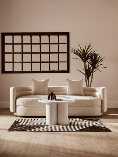 Whitewash Mango Wood Coffee Table with Column Base and Rounded Top | Walsa
