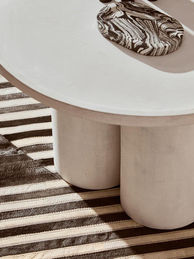 Whitewash Mango Wood Coffee Table with Column Base and Rounded Top | Walsa