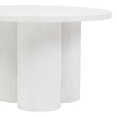 Whitewash Mango Wood Coffee Table with Column Base and Rounded Top | Walsa