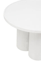 Whitewash Mango Wood Coffee Table with Column Base and Rounded Top | Walsa