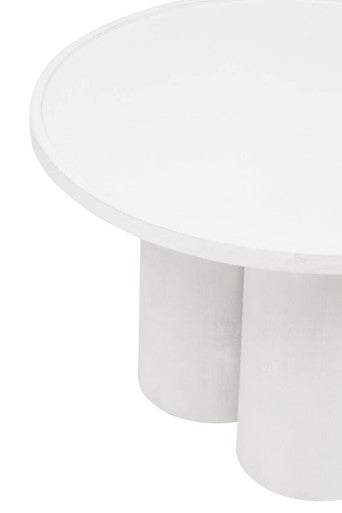 Whitewash Mango Wood Coffee Table with Column Base and Rounded Top | Walsa