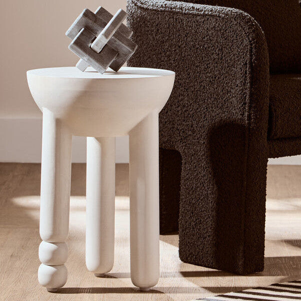 Whitewash Mango Wood Round Side Table with Column Detail Base, Walsa ...