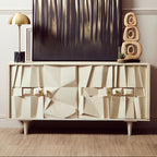 Sita Whitewash Carved Mango Wood 4 Door Sideboard